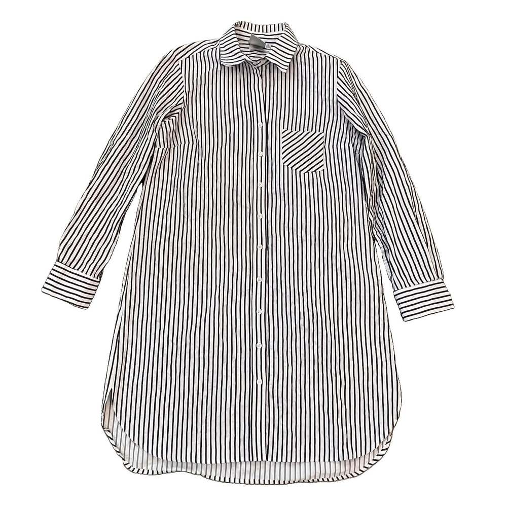 Finley Spectator Techno Stripe Shirt Dress Size Medium Crinkle Blue White Preppy